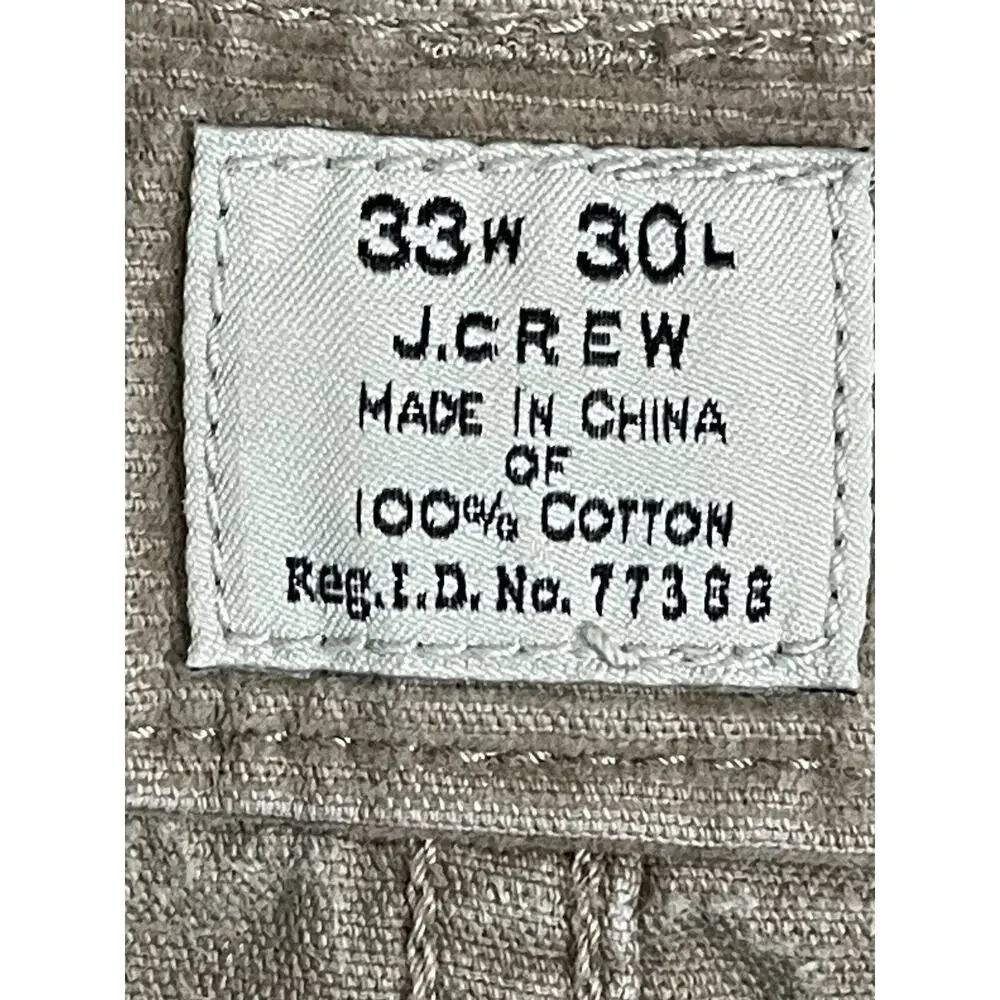 J. Crew Pants‎ Jeans 33x30 Brown Corduroy Straight Leg Regular Fit Mid Rise